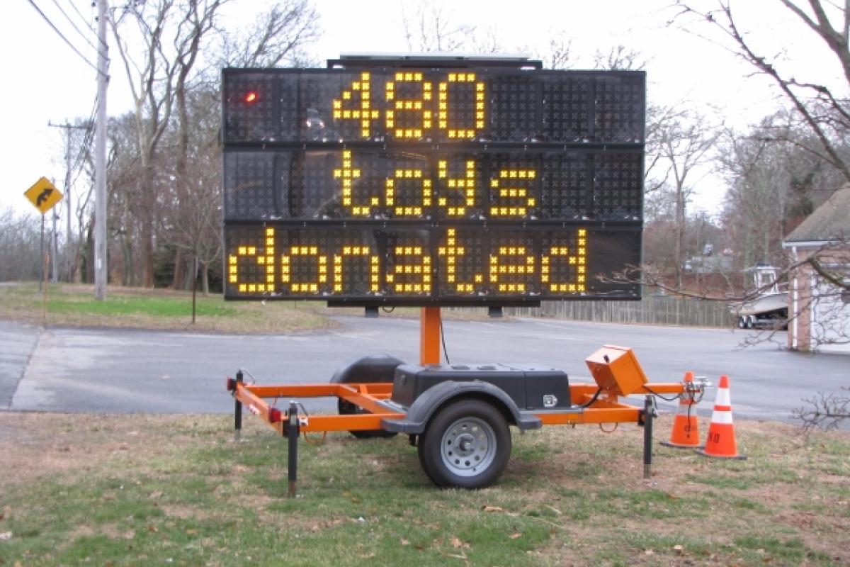 A sign reading ? toys donated