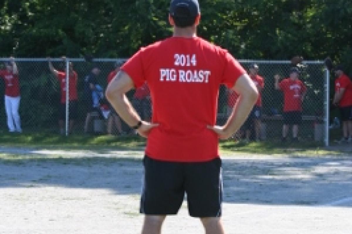 A Fire Department team t-shirt saying "Pig Roast"