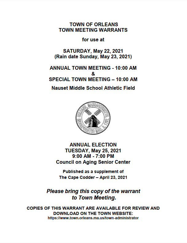 Town of Orleans Town Meeting Warrants