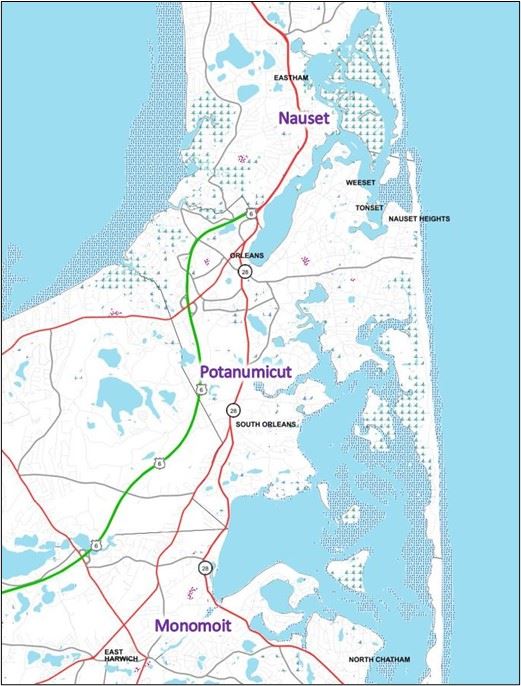 Map showing Potanumicut in relation to the Wampanoag